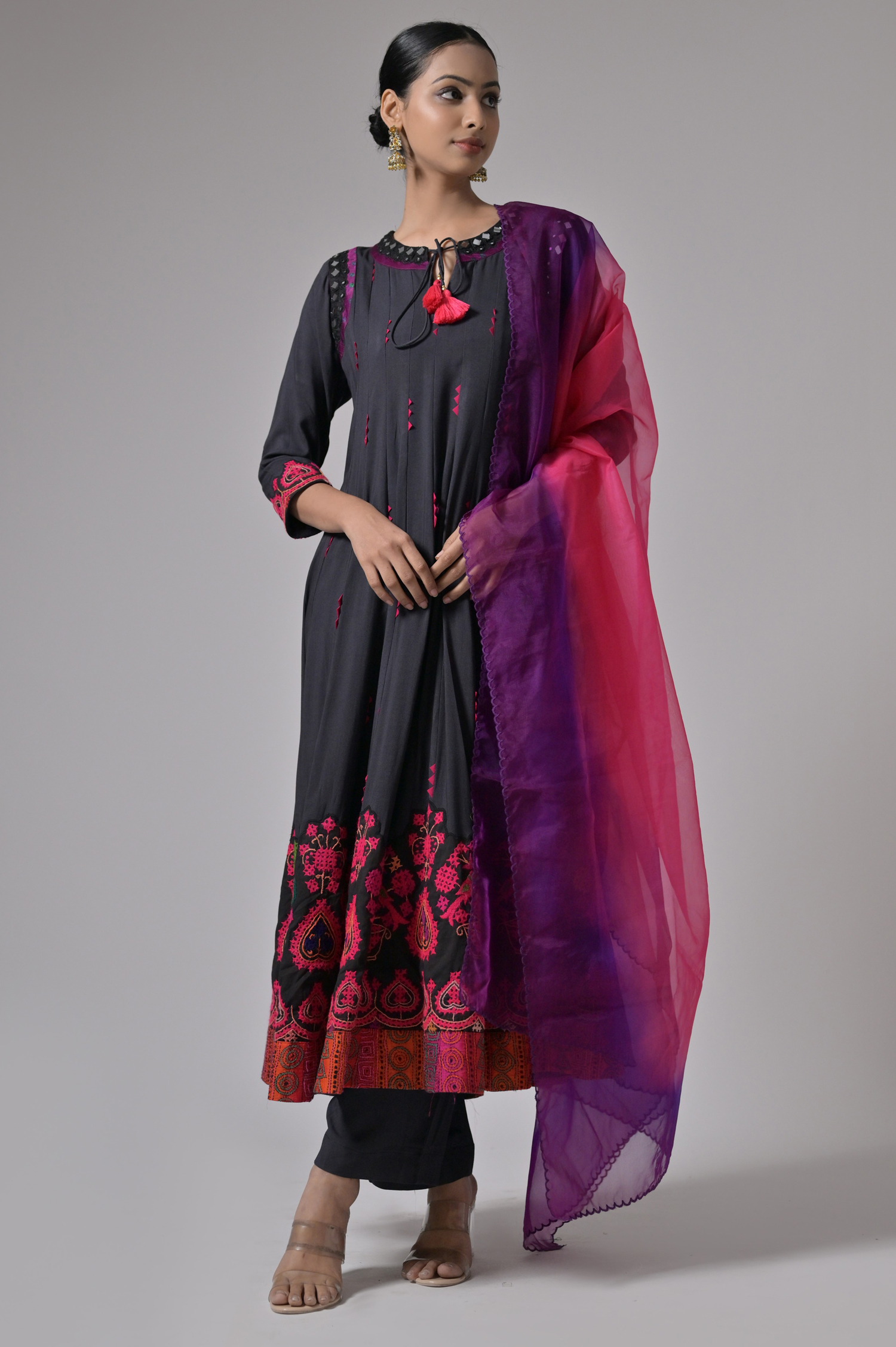 Cotton Embroidered Black Suit